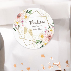Petals & Prosecco   Floral Rose Gold Bridal Shower Classic Round Sticker