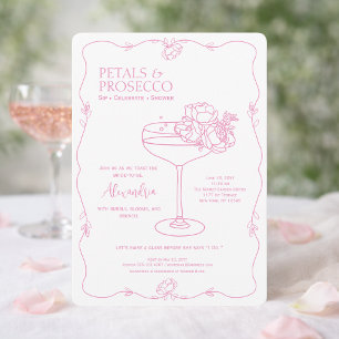 Petals Prosecco Garden Minimal Bridal Shower Invitation