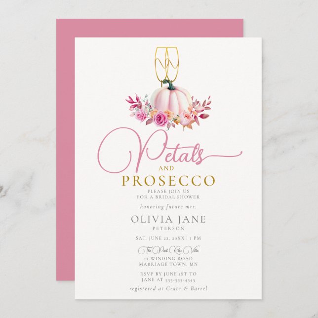 Petals Prosecco Harvest Roses Fall Bridal Shower Invitation (Front/Back)
