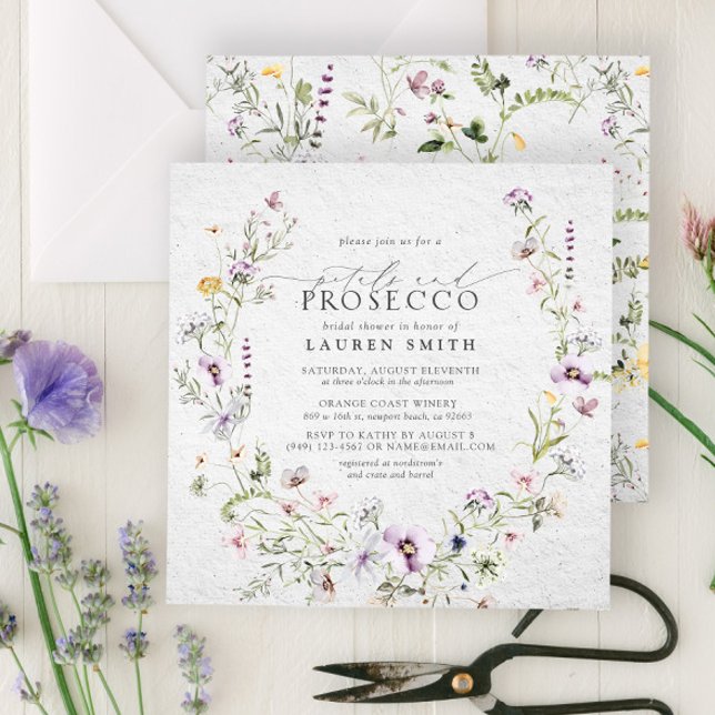 Petals Prosecco Lavender Wildflower Bridal Shower Invitation (Create the perfect wildflower petals and prosecco bridal shower with this easy to personalize invite)