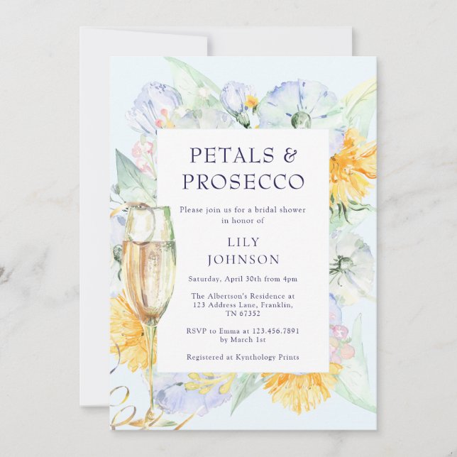 Petals & Prosecco Modern Floral Bridal Shower Invitation (Front)