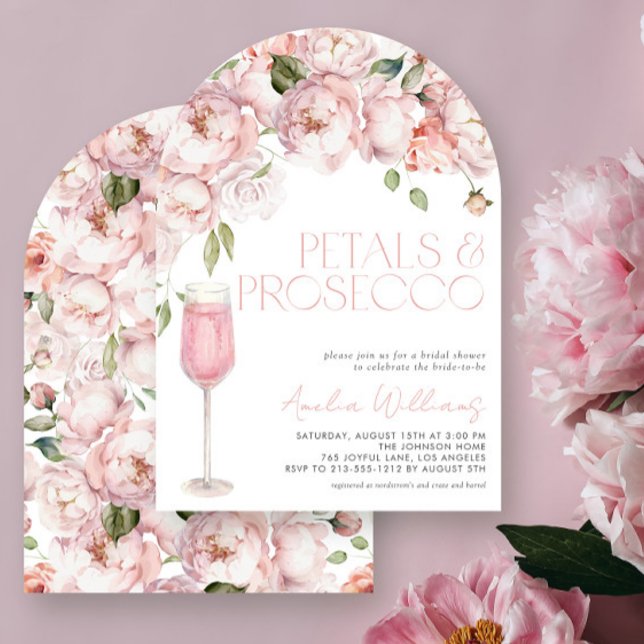 Petals & Prosecco Modern Pink Floral Bridal Shower Invitation (Creator Uploaded)