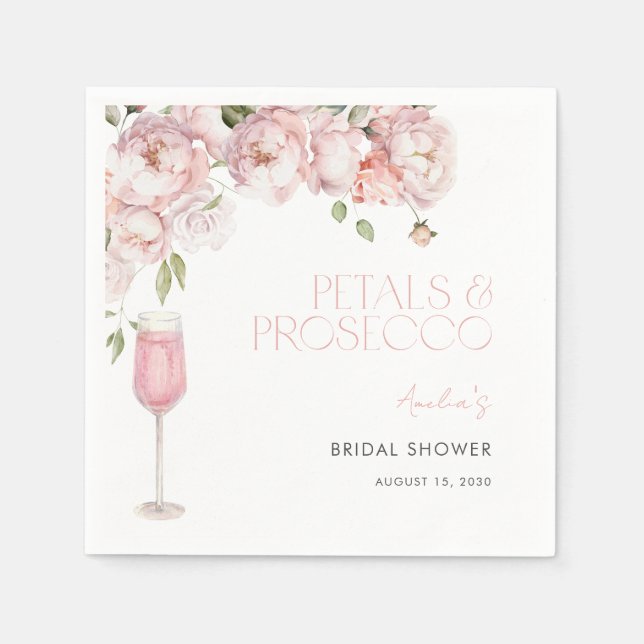 Petals & Prosecco Modern Pink Floral Bridal Shower Napkin (Front)