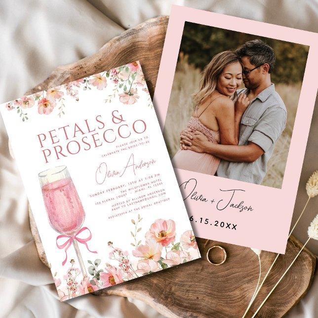 Petals & Prosecco Photo Bridal Shower  Invitation (Creator Uploaded)