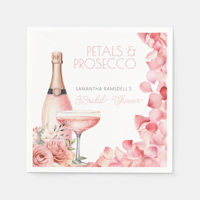 Petals & Prosecco Pink Bridal Shower Paper Napkin (Front)
