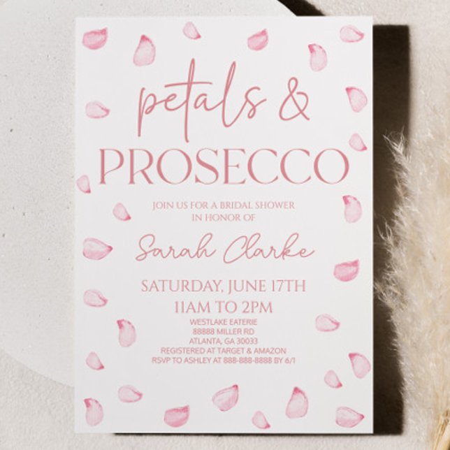 Petals & Prosecco Pink Rose Petals Bridal Shower  Invitation (Creator Uploaded)