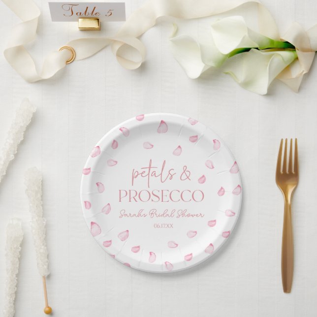 Petals & Prosecco Pink Rose Petals Bridal Shower  Paper Plate (Wedding)