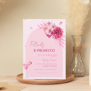 Petals & Prosecco Pink Script Floral Bridal Shower Invitation
