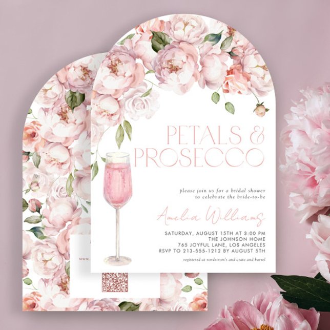 Petals & Prosecco QR Code Pink Bridal Shower Invitation (Creator Uploaded)