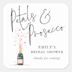 Petals Prosecco Script Bridal Shower Thanks Square Sticker
