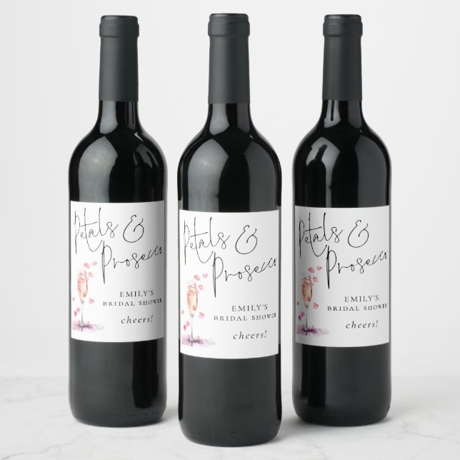  Petals Prosecco Script Cheers Bridal Shower Wine Label (Bottles)
