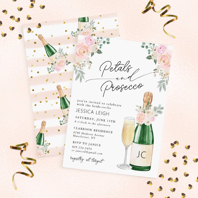 Petals & Prosecco Sparkling Wine Bridal Shower Invitation (Creator Uploaded)