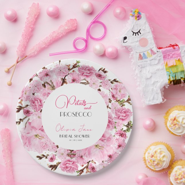 Petals & Prosecco Watercolor Pinkwhite Floral Arch Paper Plate (Party)