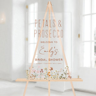 Petals Prosecco Wildflower Bridal Shower Welcome Acrylic Sign