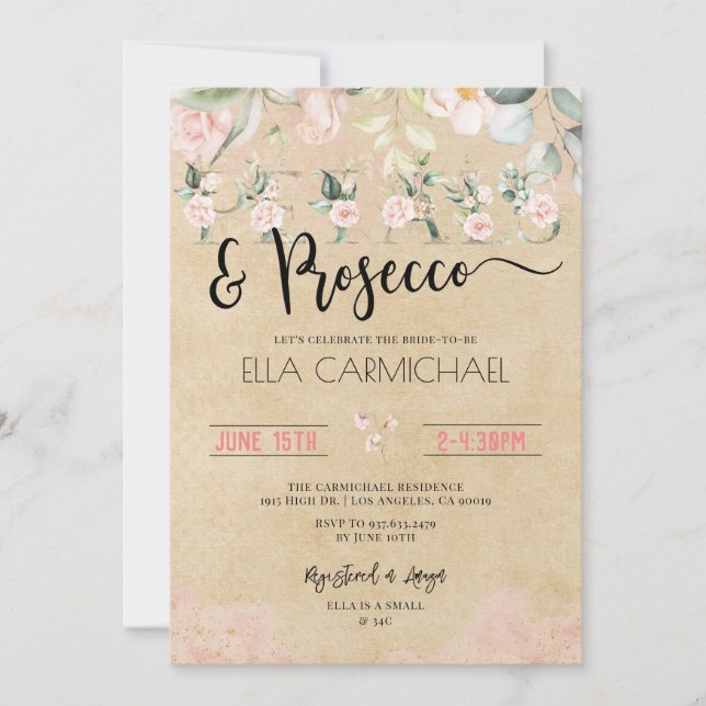 Petals Prosecco Wine Bridal Shower  Invitation (Front)