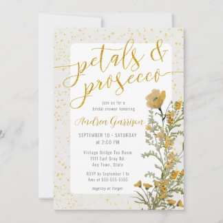 Petals & Prosecco Yellow Bridal Shower Invitation