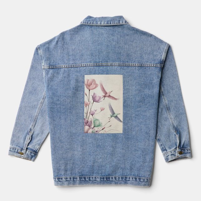 Petals turning into birds denim jacket (Back)