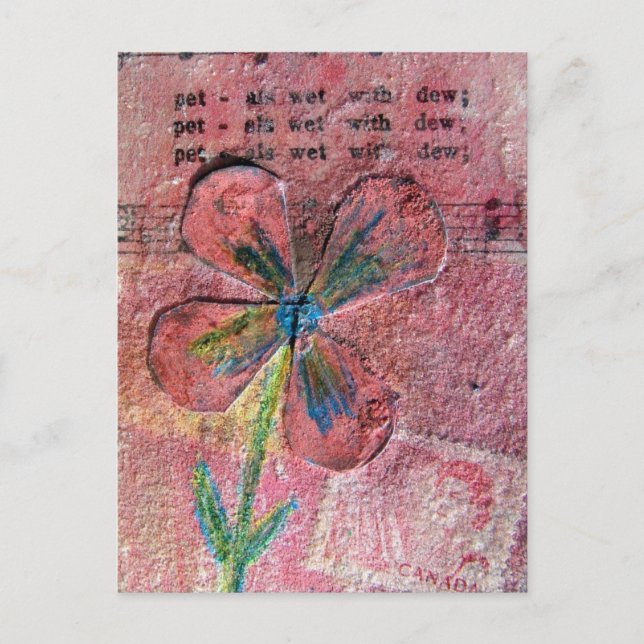 Petals Wet With Dew Flower Mixed Media Collage Postcard (Front)