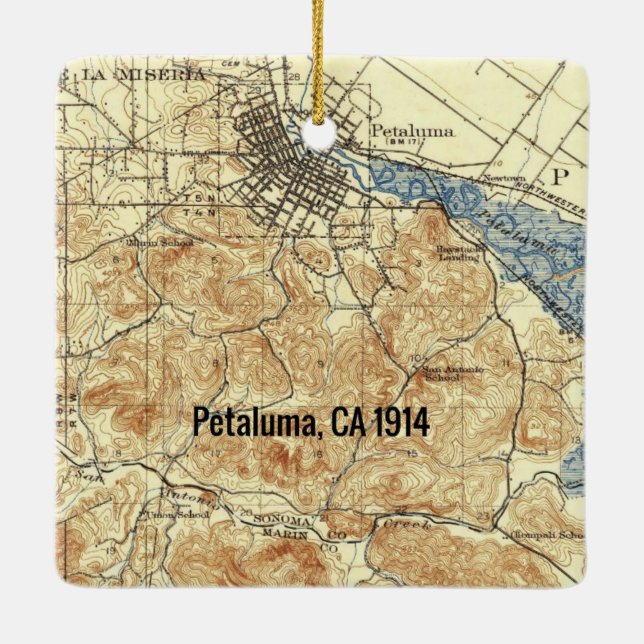 Petaluma CA Vintage Map Ceramic Ornament (Back)