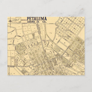 Petaluma CA Vintage Map Postcard