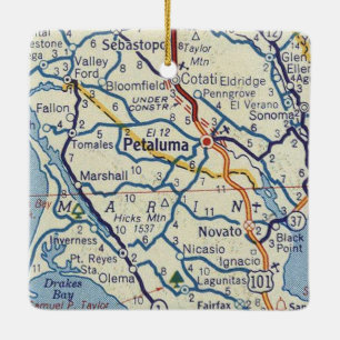 Petaluma Classic Map Ceramic Ornament