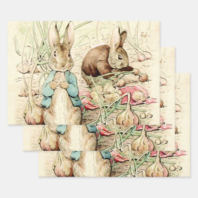 Peter and Benjamin Gather Onions by Beatrix Potter Wrapping Paper Sheet (Set)