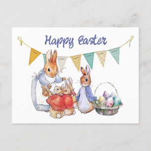 Peter and Josephine Bunny Easter Eggs Holiday Postcard