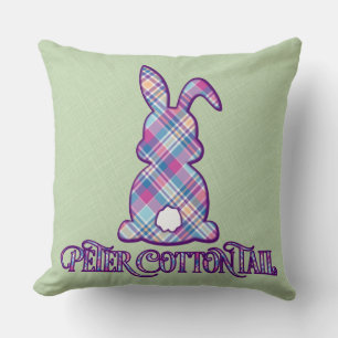 Peter Cottontail Purple Plaid Easter Bunny Cushion