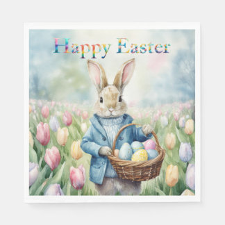 Peter Easter Bunny field of tulips Easter eggs Napkin
