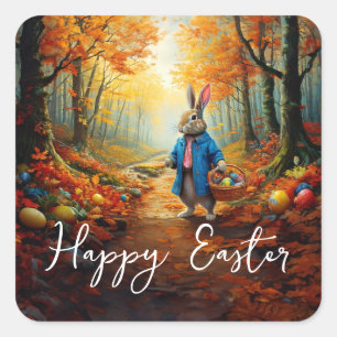 Peter Easter Bunny with Easter Egg Basket Square Sticker