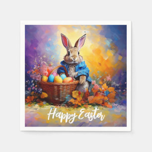 Peter Easter Bunny with Easter Eggs Happy Easter Napkin
