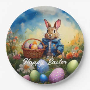 Peter Easter Bunny with Easter Eggs Paper Plate