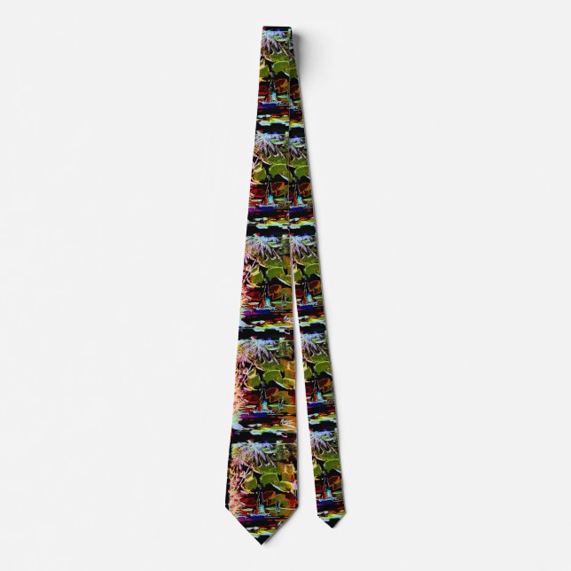 "peter max art style" sail boats tie (Front)