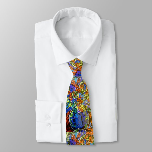 "peter max art style" vase with flowers tie (Tied)