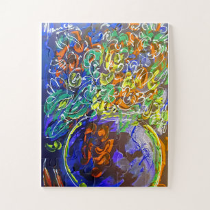 Peter Max colorful watercolor Vase with flowers Jigsaw Puzzle