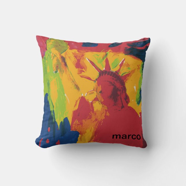 Peter Max colourful watercolor Statue of liberty T Cushion (Front)