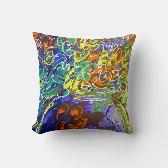 Peter Max colourful watercolor Vase and flowers Cushion (Front)