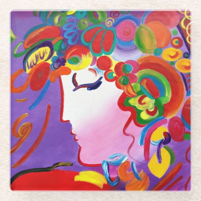 Peter Max inspired Blushing Beauty Glass Coaster (Front)