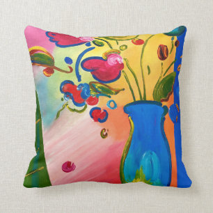 Peter Max Inspired Flowers Throw Pillow
