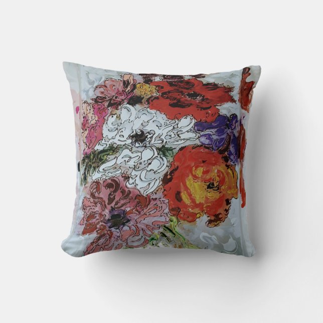 Peter Max style colourful watercolor flowers Cushion (Front)