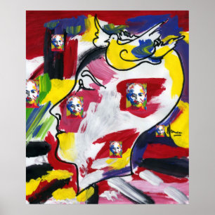 Peter Max style Mahatma Gandhi tattoo face Poster