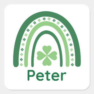 Peter Name Clover Boho Rainbow Square Sticker