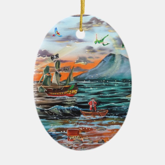 Peter Pan Hook's cove Tinker Bell painting Ceramic Tree Decoration (Front)