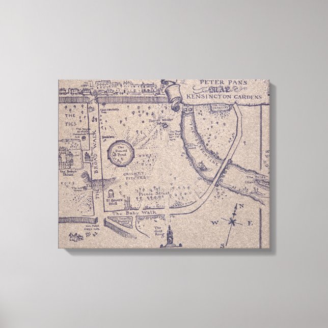 Peter Pan's Map of Kensington Gardens Canvas Print (Front)