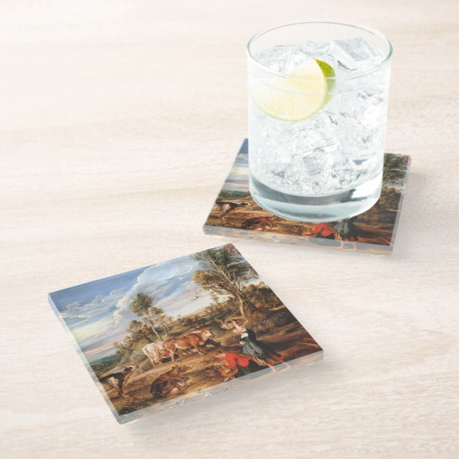 Peter Paul Rubens Milkmaids with Cattle in a Lands Glass Coaster (Angled)