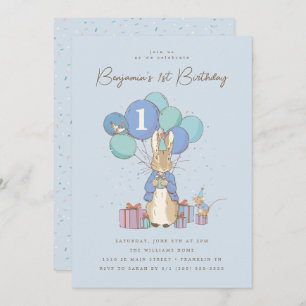 Peter Rabbit 1st Birthday Blue Confetti Invitation