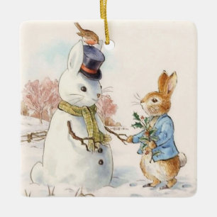 Peter Rabbit and the Snowman by Beatrix Potter Ceramic Ornament