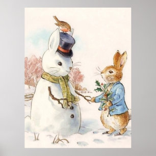 Peter Rabbit and the Snowman by Beatrix Potter Poster