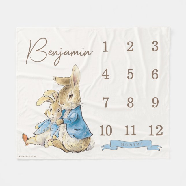 Peter Rabbit | Baby Boy 12 Month Milestone  Fleece Blanket (Front (Horizontal))