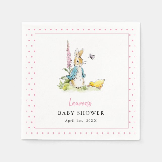 Peter Rabbit Baby Girl shower Pink & white napkins (Front)